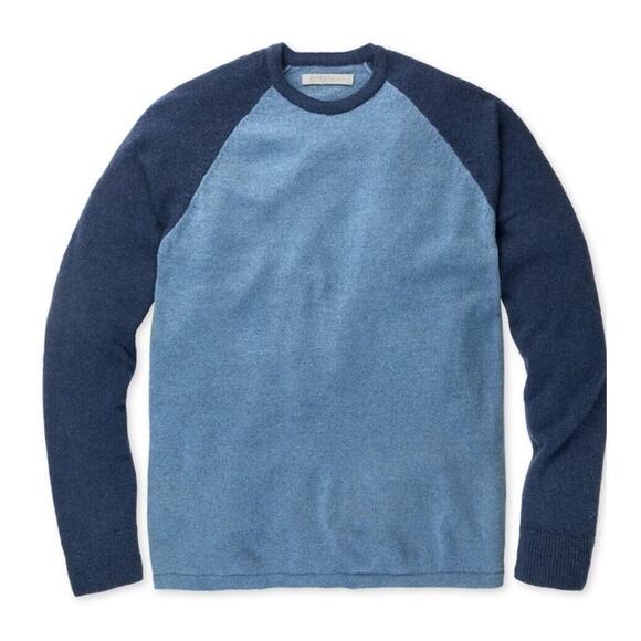 NWT Outerknown Cashmere Sweater Heather/Indigo Reimagine Baseball Raglan! SZ L - Picture 1 of 8